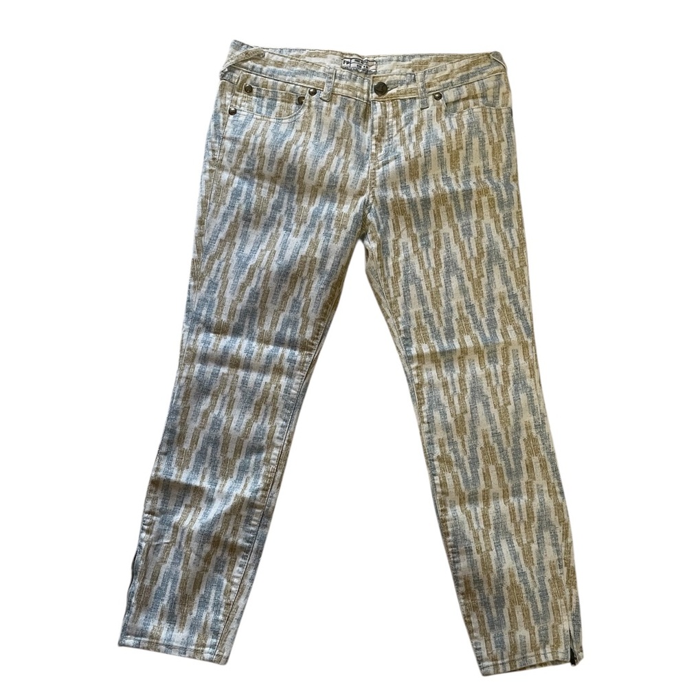 Free People Skinny Jeans,Off-White,tan  Gold,Grey Pattern, zipper ankles,Size 30 - Picture 5 of 8